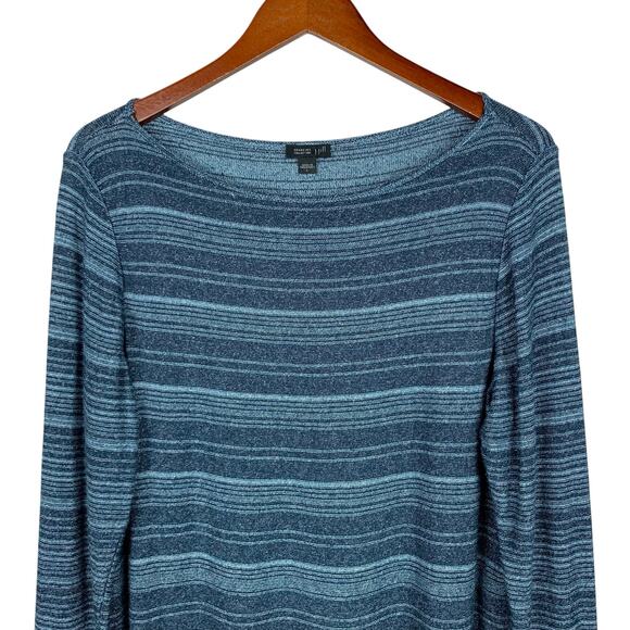J Jill Wearever Tunic Top Blue Knit Stripe Longer Length Long Sleeve Women's L - Picture 2 of 6